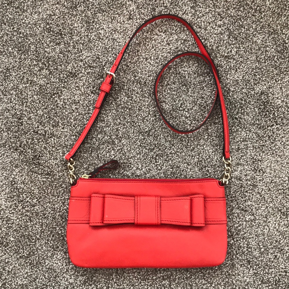 Kate Spade red bow front bag with gold accents